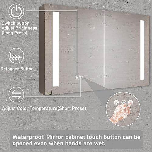 Miniatura 4 de MIRPLUS Botiquín de 36 x 24 pulgadas con espejo LED gabinete de baño ajustable de 3 colores de temperatura y brillo con interruptor táctil