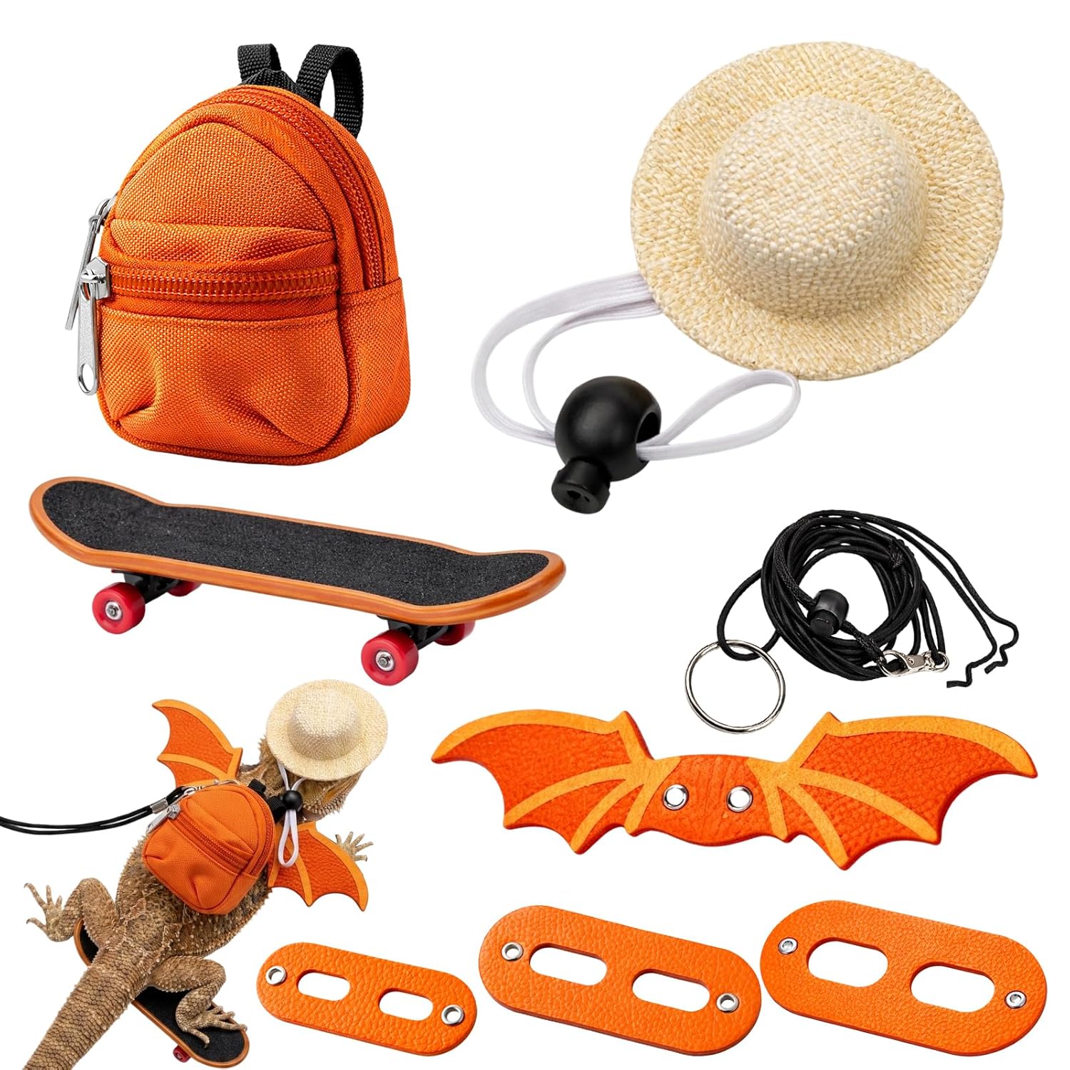 Bearded Dragon Clothes and Leash, 6-Piece Bearded Dragon Outfits for Daily Outdoor Walks, Adjustable Harness for Growing Reptiles, Multi-Species Compatibility for Small Exotic Pets