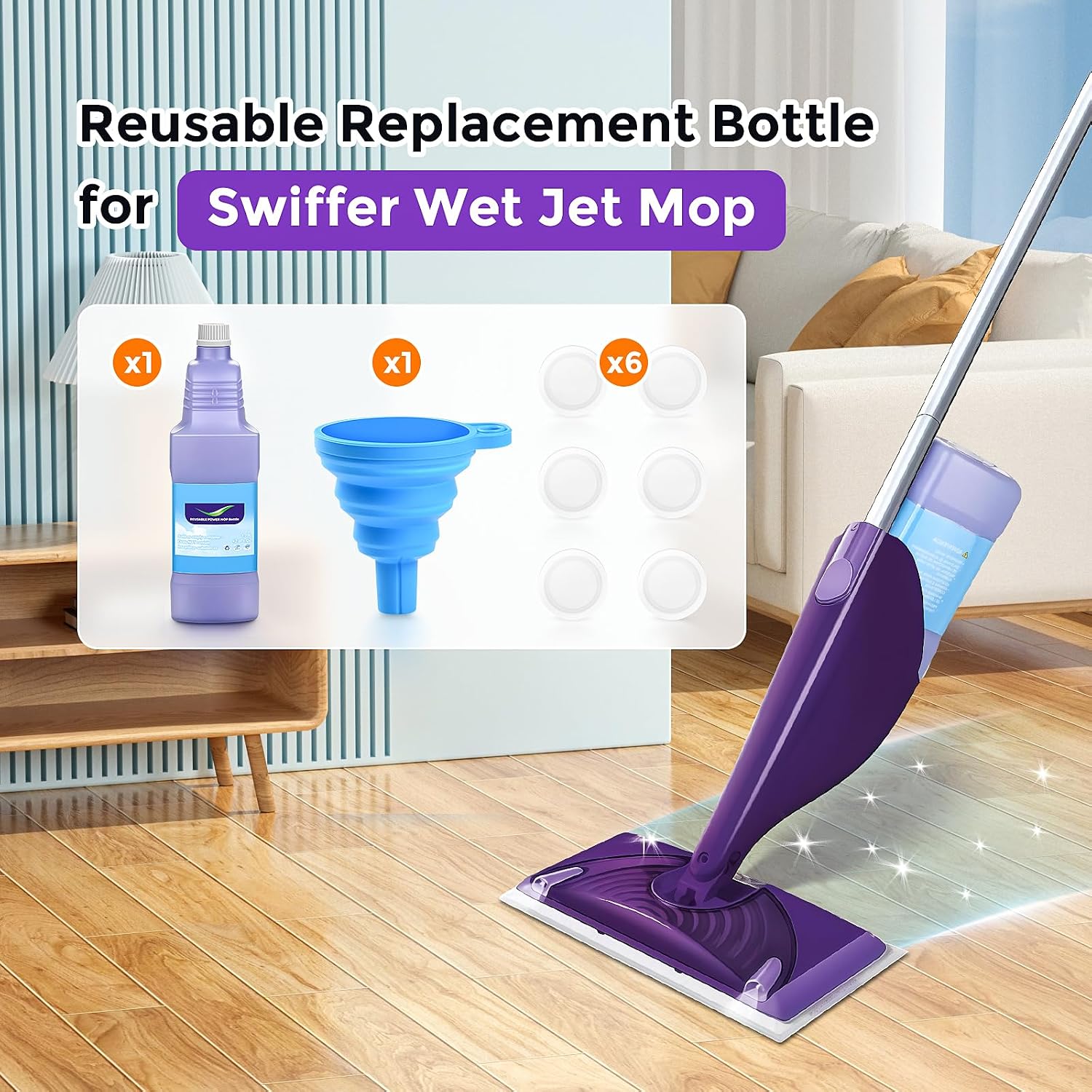 Reusable Bottle for Swiffer Wet Jet Mop, 1250ml / 44 FL OZ Large Capacity Cleaner Solution Bottle