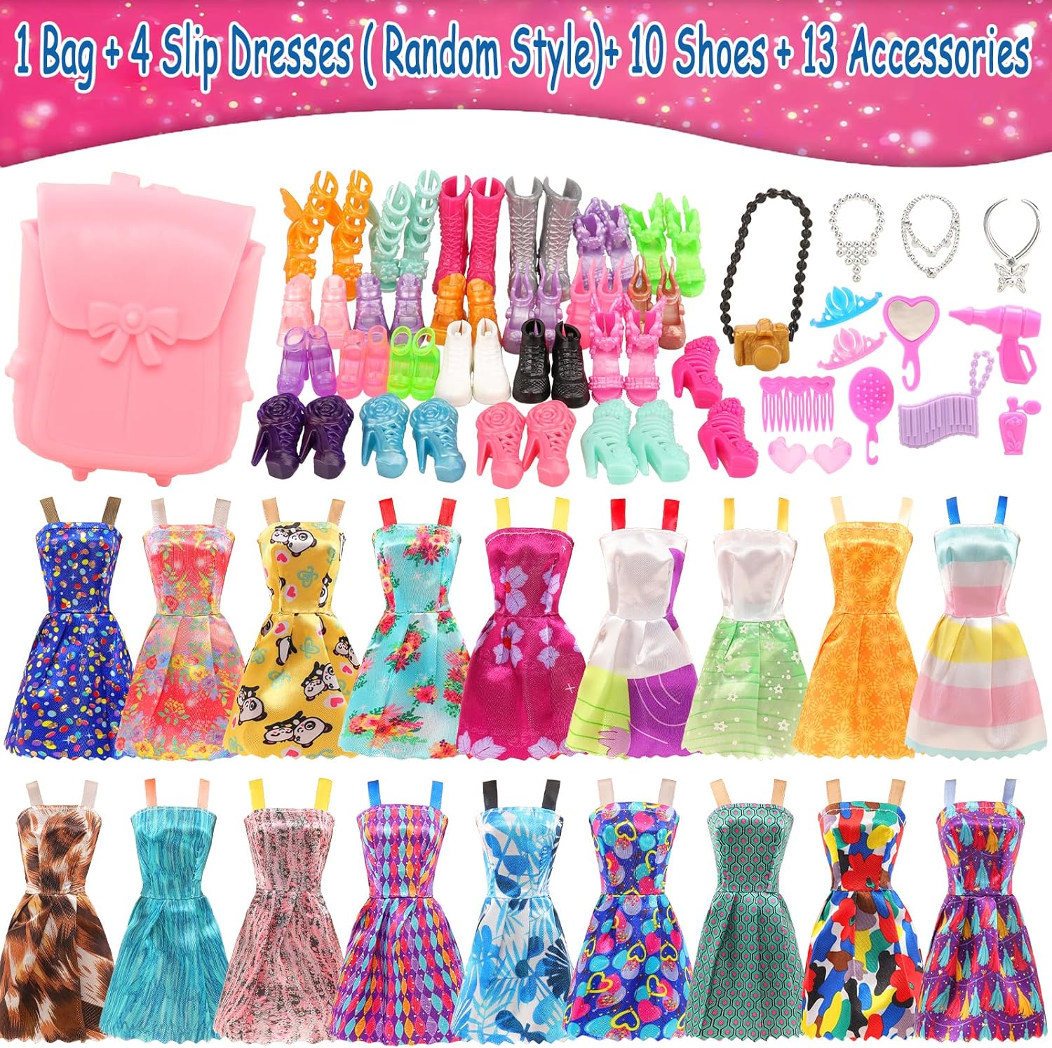 Barwa Lot 36 Items 3 Fashion Dresses 3 Casual Tops and Pants Outfits 6 Pcs Mini Dresses with 1 Bags 10 Shoes, 13 Accessories for 11.5 Inch Girl Doll Birthday Xmas