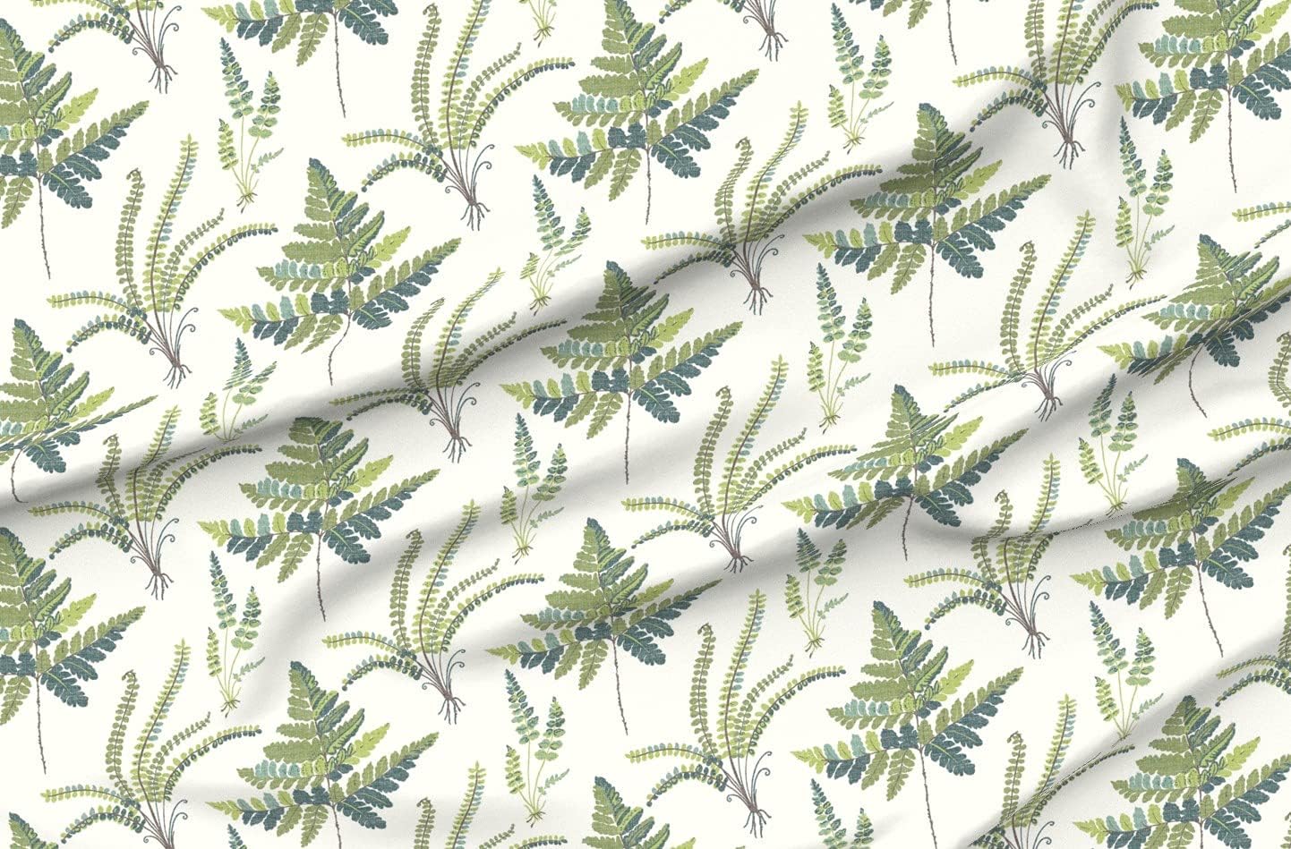 Spoonflower Fabric - Fern Botanical Ferns Green Leaves Leaf Greenery Printed on Organic Cotton Sateen Fabric by The Yard - Sewing Quilting Apparel Home Decor