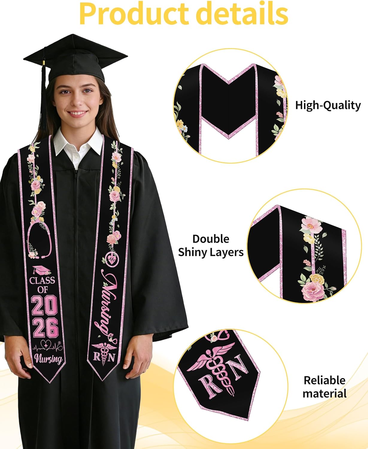Romart Graduation Stole Class of 2026, Nurse, Student Athlete, First Generation, Valedictorian Graduation Sash for Women Men