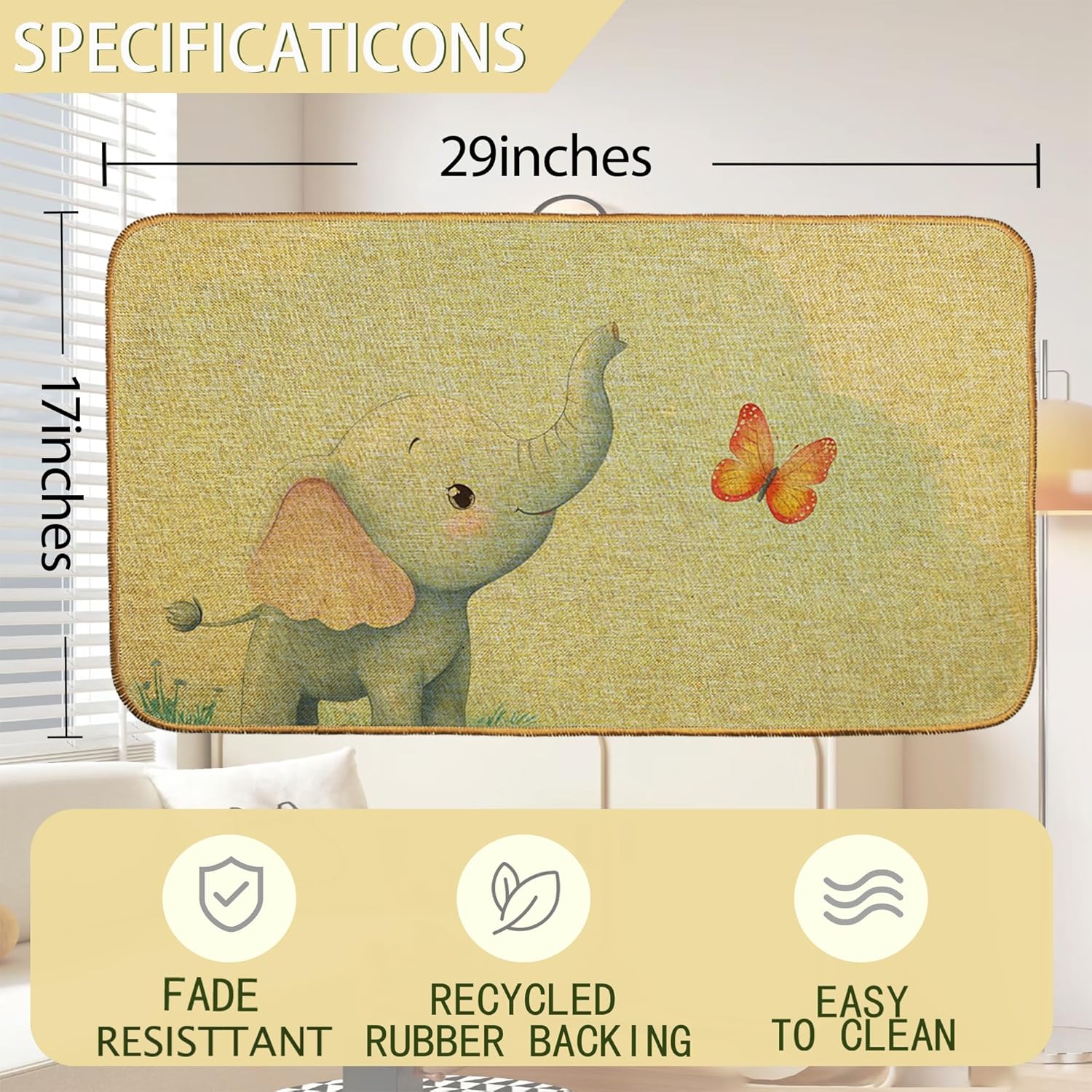 Elephant Butterfly Door Mat, Home Entrance Low Profile Kawaii Welcome Doormat, Indoor Decor for Front Door 30x17 Inch, Summer Garden Patio Decor