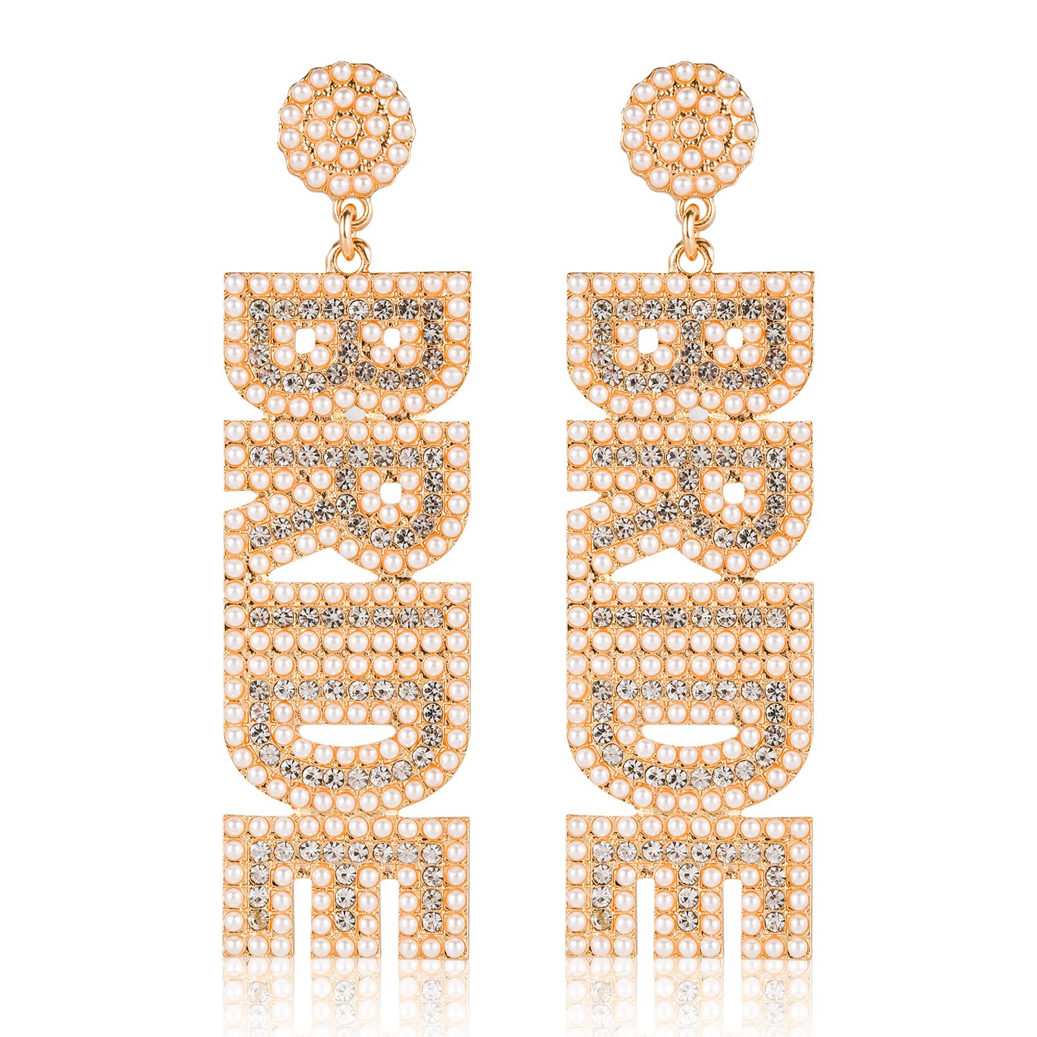 XIHIRCD Pendientes de Novia, Pendientes Novia Diamantes Imitación Pendientes BRIDE con Cuentas Cuelga Boda Accesorios Joyería Nupcial para Mujeres, Despedida de Soltera, Propuesta, Compromiso
