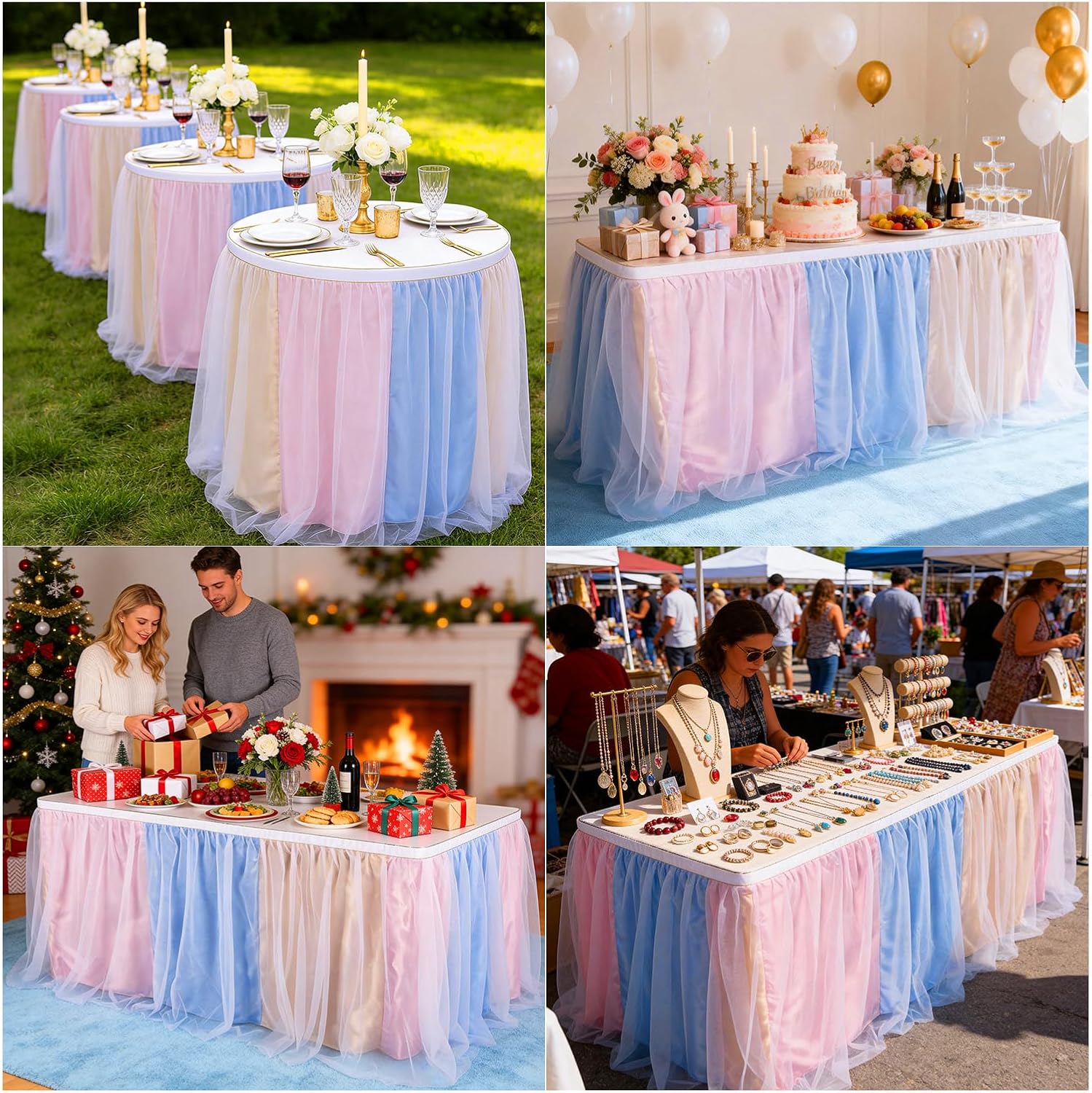 THARAHT Tulle Table Skirt 14FT 420CM Long for Rectangle Tables Round Tables Ruffle Desk Skirt for Princess Girls Birthday Party Cake Dessert Decorations Table Skirt