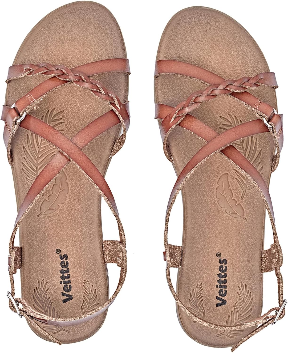Veittes Women's Casual Ankle Strappy Flat Slide Sandals
