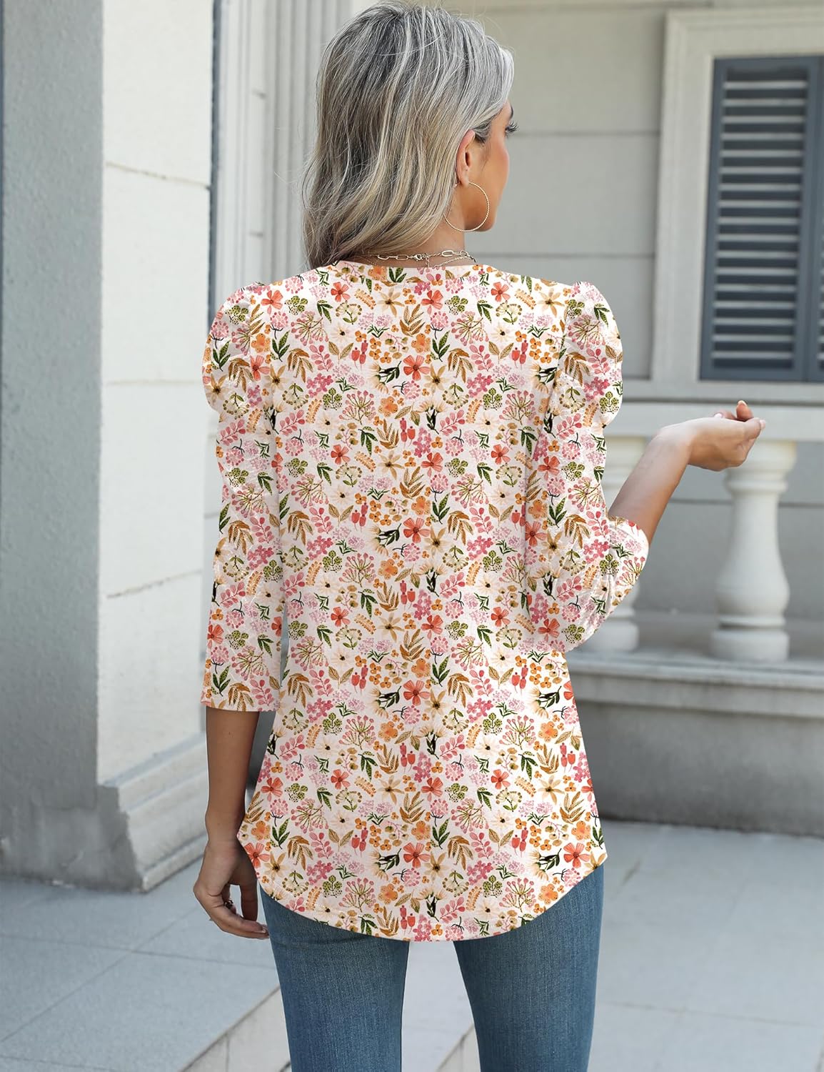 Ivicoer 3/4 Length Sleeve Womens Tops Summer Spring Tops for Women 2025 Puff Lace Sleeve Shirts Blouses - Image 5