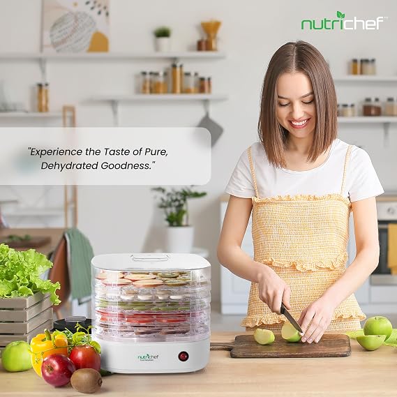 NutriChef Food Dehydrator Machine – 5 Tray Electric Food Dryer for Jerky, Fruits, Vegetables, Mushrooms, Herbs | Compact Countertop Dehydrator with Even Heat Circulation, Easy to Clean, BPA-Free