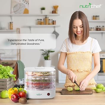 NutriChef Food Dehydrator Machine – 5 Tray Electric Food Dryer for Jerky, Fruits, Vegetables, Mushrooms, Herbs | Compact Countertop Dehydrator with Even Heat Circulation, Easy to Clean, BPA-Free