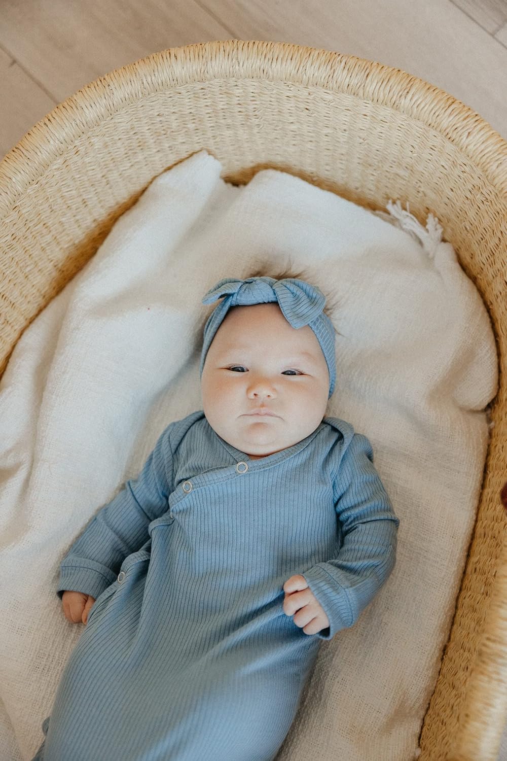 Copper Pearl Baby Gown - Knotted Newborn Sleepers for Baby Boy and Girl, Soft Stretchy Long Sleeve Infant Gowns with Bottom Tie and Hand Mittens, Perfect Hospital Coming Home Outfit (Atlantic) - Image 6