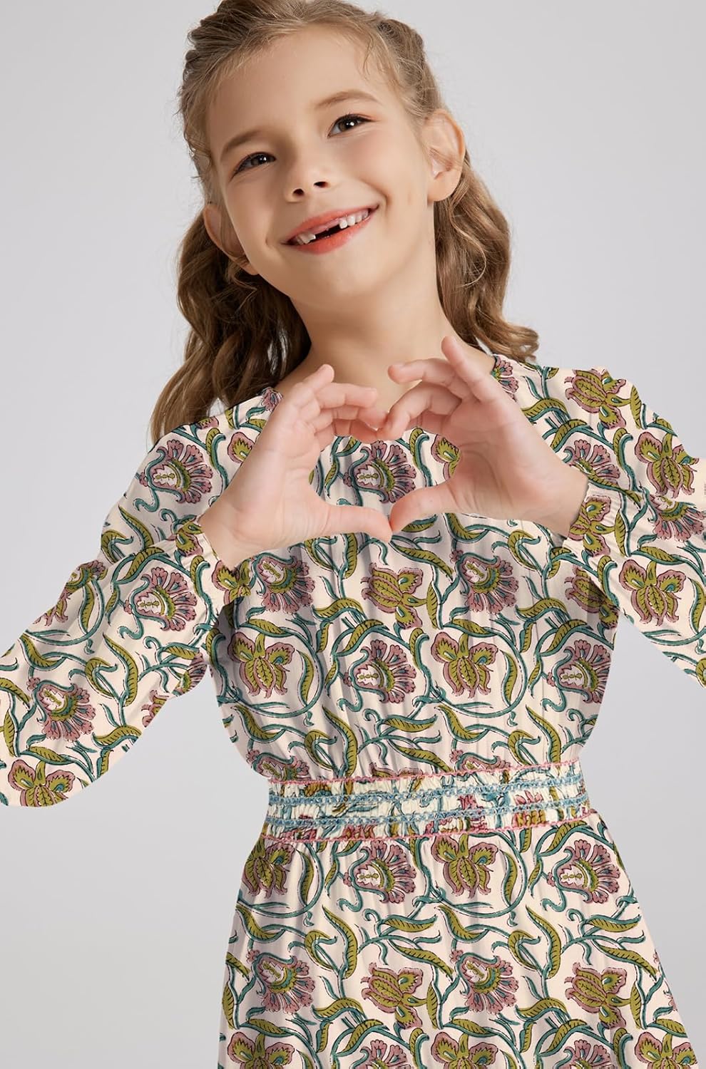 Girls Floral Smocked Waist Dress Church Holiday Playwear Soft Midi Dress with Pockets - Image 2