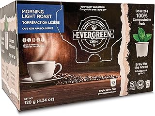 Evergreen Compostable Single Serve Coffee Pods - Light Roast Morning Blend - 100% Arabica Beans (72 Count)