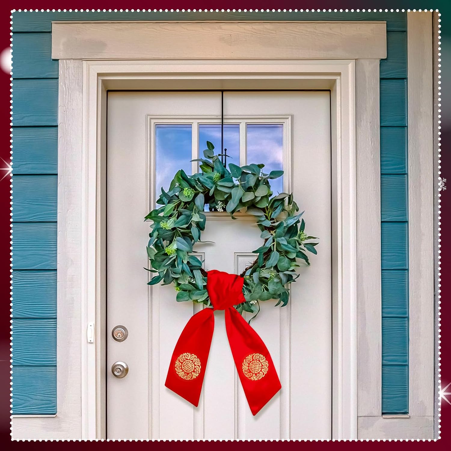 VitalCozy 2 Pcs Wreath Sash for Front Door Plain Sash for Embroidery Monogram Wreath Accessories for Party Farmhouse Doorway Indoor Outdoor Decor(Red,4.5" W X 56" L)