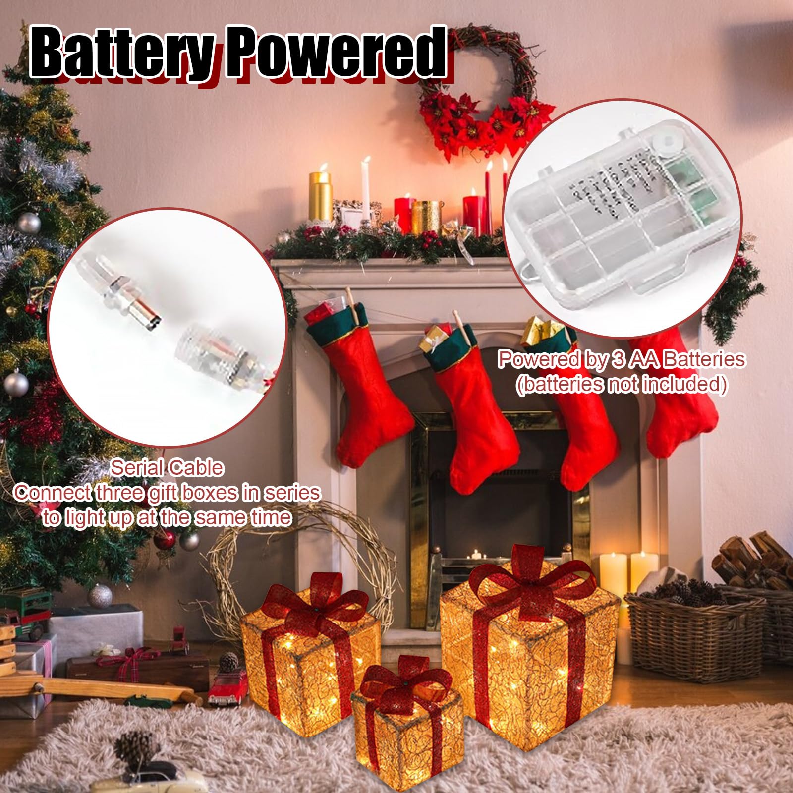 3er Set LED Geschenkbox Weihnachten, LED Deko Geschenkbox