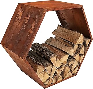 Sunnydaze Outdoor Firewood Rack - Rustic Fire Wood Holder - Sturdy Hexag...