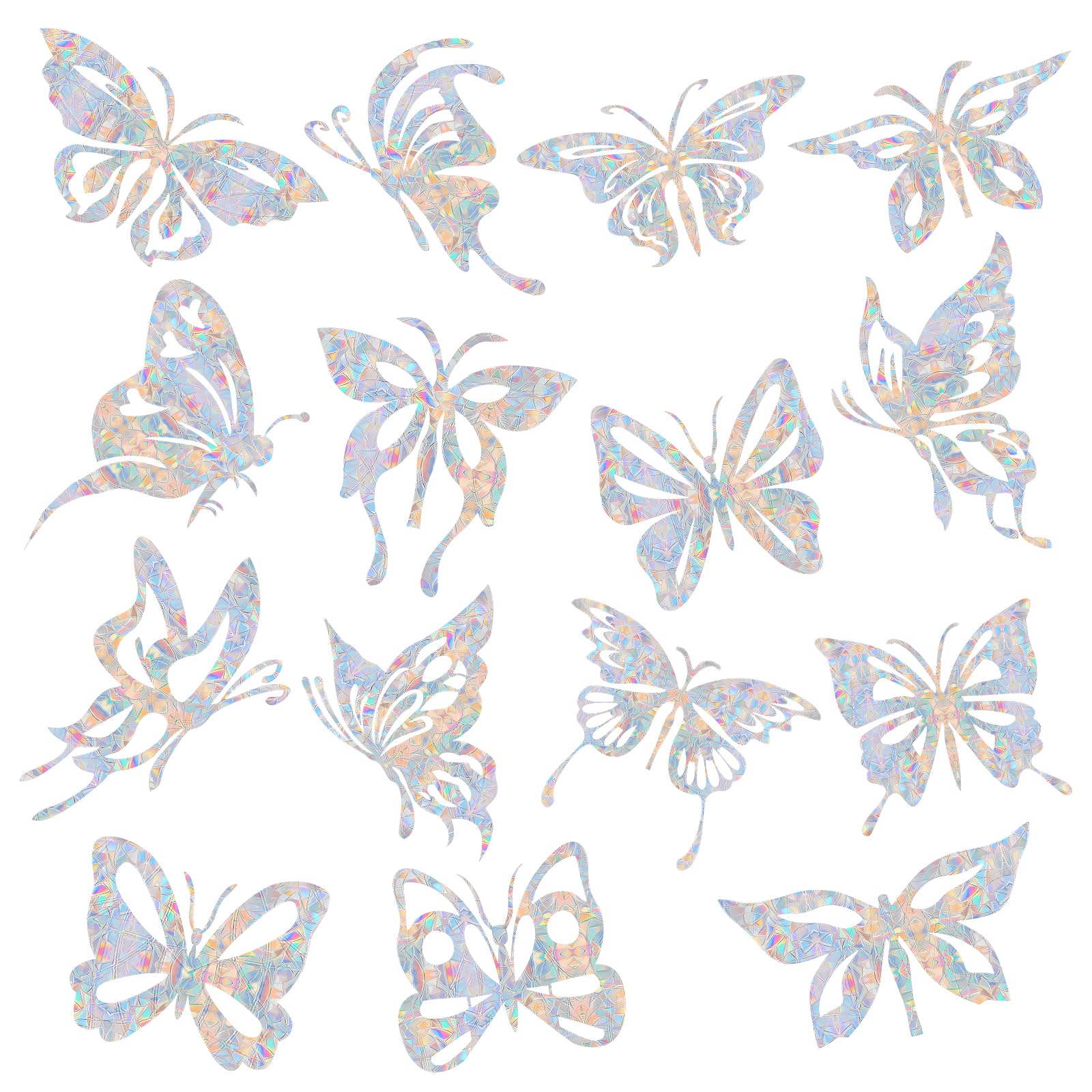 Shawula 32PCS Butterfly Window Clings - Anti-Collision Decals to Save Birds from Window Collisions,Non Adhesive Prismatic Vinyl, Rainbow Stickers