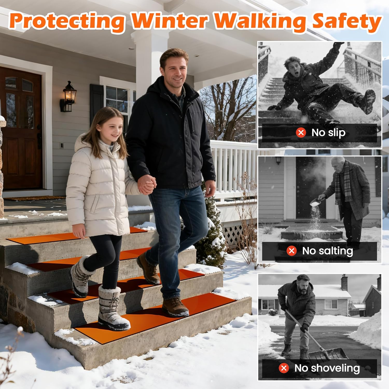 HOMREST 3PCS Heated Snow Melting Walkway Mat,10" x 30" Heated Floor Mat with 10 Feet Long Power Cord,2 in/h Speed No-Slip Snow and Ice Melt with 1 Plug for Snow Removal,Winter Outdoor Steps,Doorways