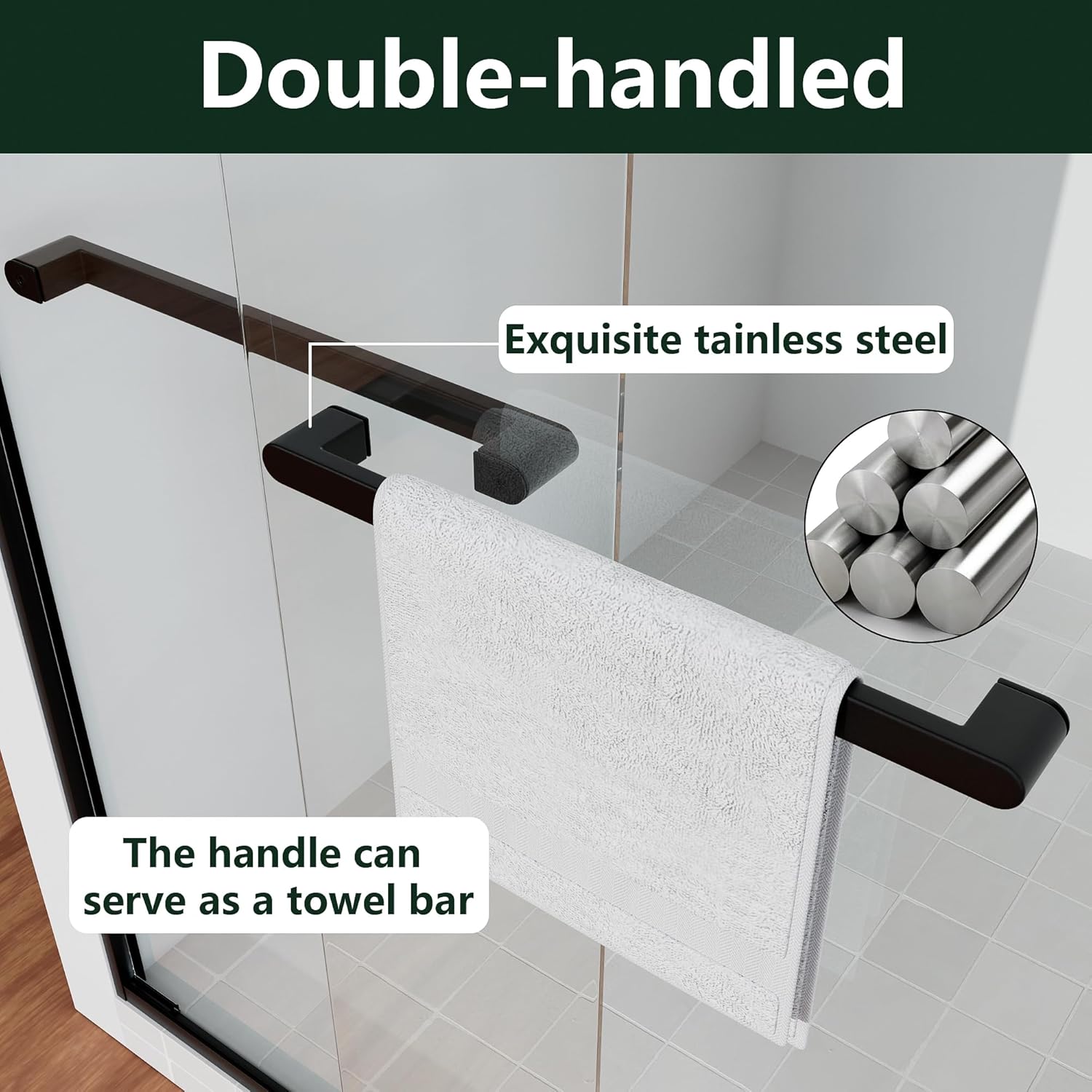 Kullavik Shower Door 44-48'' W x 72'' H Semi-Frameless Bypasss Bathroom Glass Shower Double Sliding Doors,1/4'' (6mm) Clear SGCC Tempered Glass with Explosion-Proof Film,Black