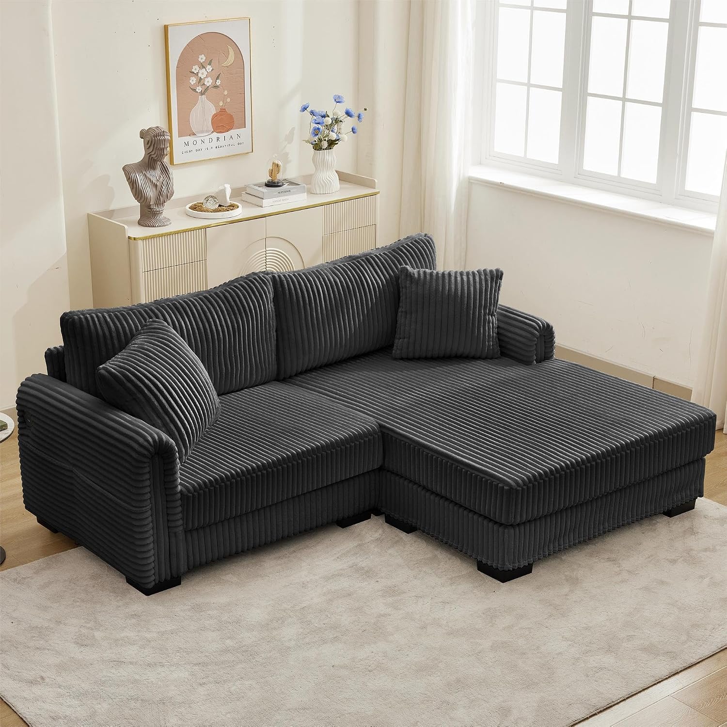Amazon.com: Reversible Sectional Sofa Couch with Chaise, L-Shaped 3 ...