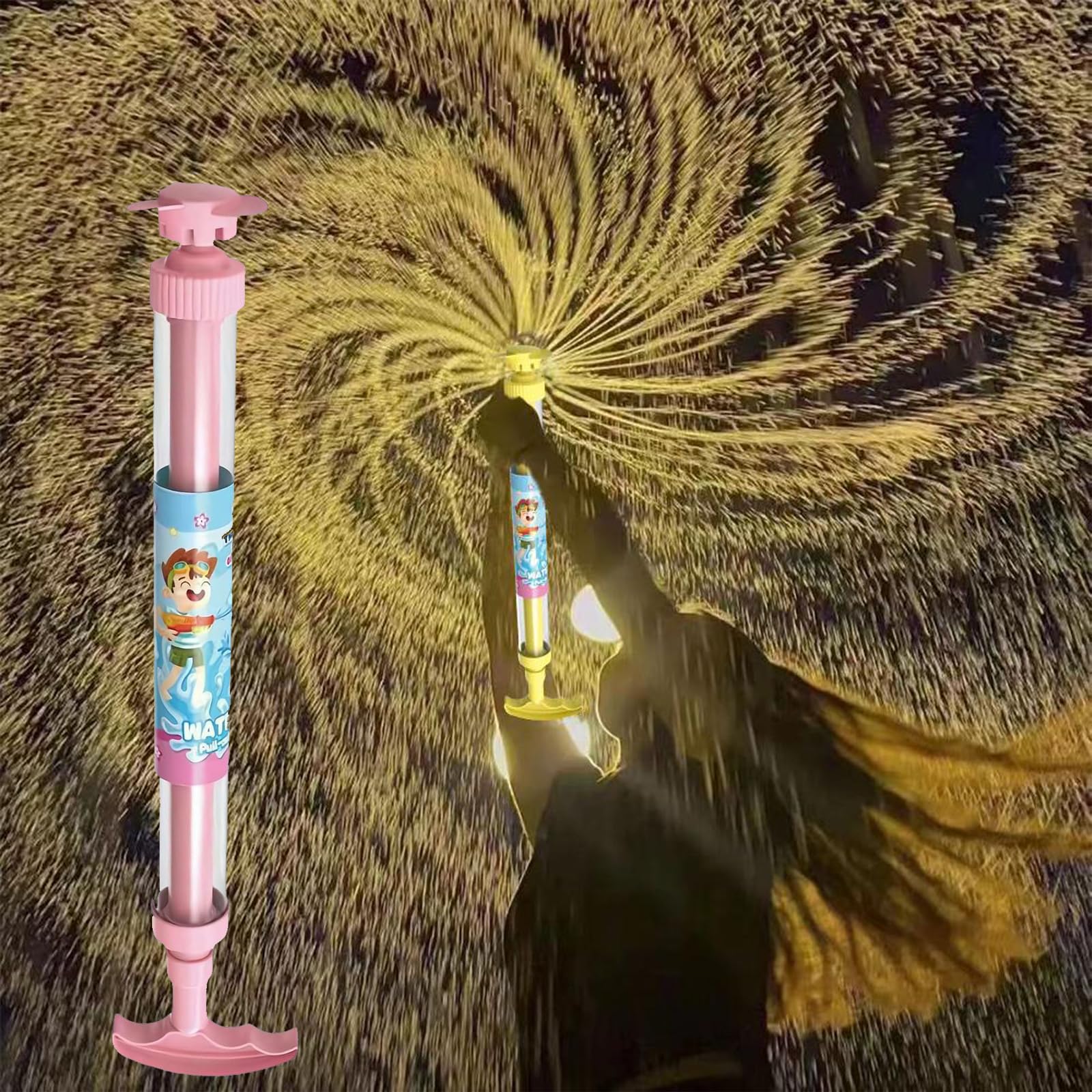 Firework Water Gun with Upgraded Leak-Proof Design, High Pressure Pull-Out Squirter for Kids and Adults, Sturdy Water Spray Toy for Heavy Duty Summer Play, Beach and Pool Game Gifts (Pink)