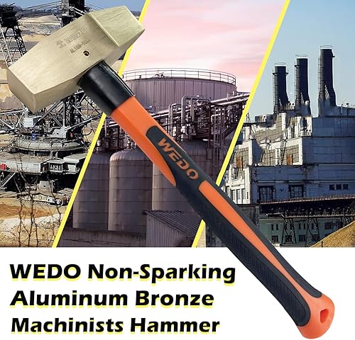 Miniatura 6 de WEDO Martillo de maquinistas sin chispas, martillo de chapa de 1.1 lb450g, martillo de cruz Peen, longitud 12.205 in, mango de fibra de vidrio,