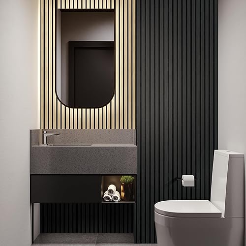 Miniatura 4 de 4 paneles acústicos de listones de madera 3D para decoración de paredes interiores, panel de madera estriada, tablero trasero de fieltro