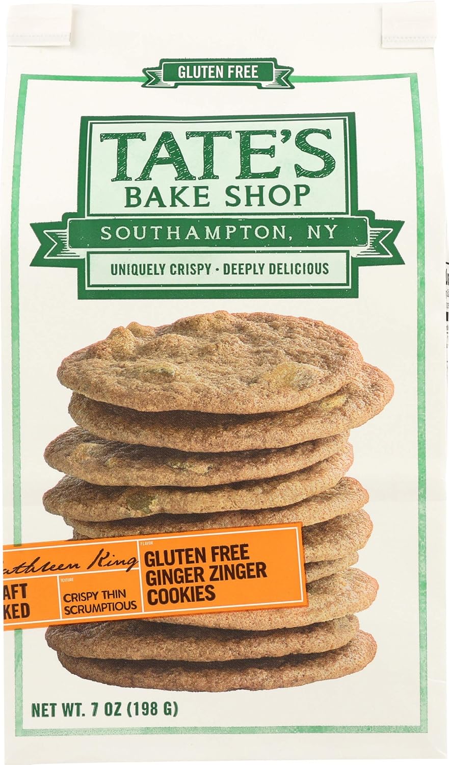 Tate's Bake Shop Ginger Zinger Cookies, Gluten Free, 7 Oz (Pack of 6)