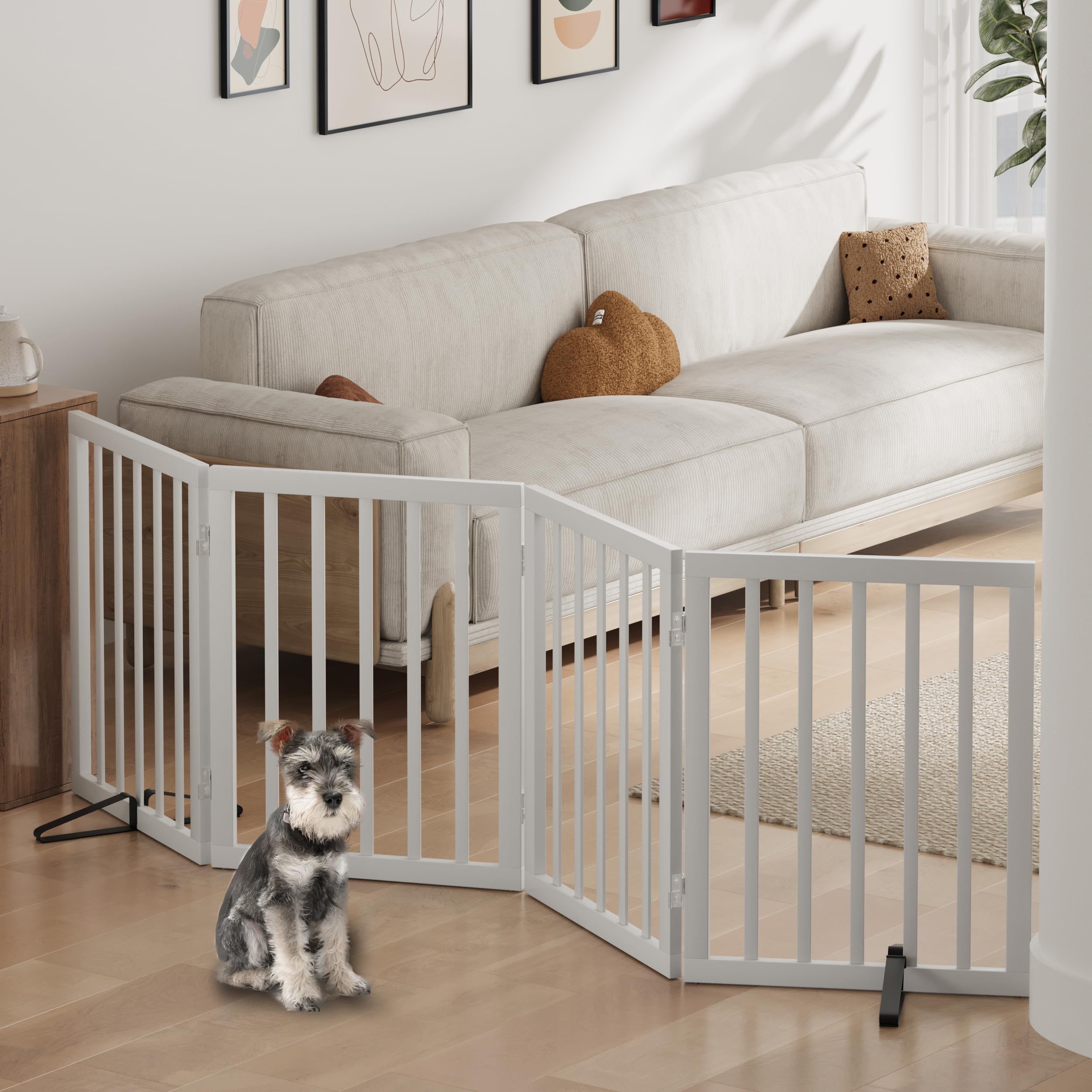 Puerta independiente para perros, puertas plegables de bambú para mascotas, para puertas, pasillo, dormitorio, puerta retráctil para perros pequeños y medianos, puerta para cachorros con pies de