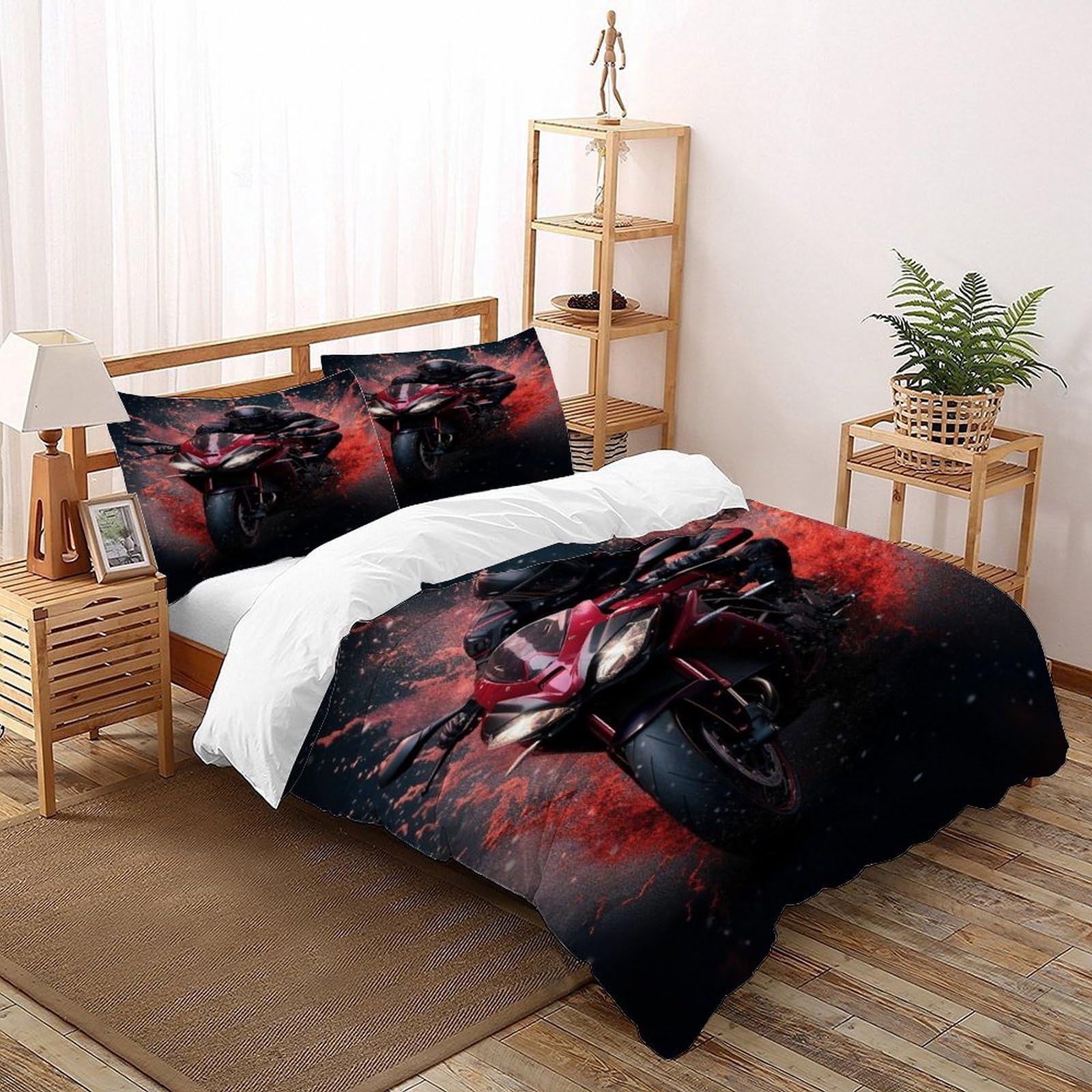 Housse de couette super king motard 260x220cm avec ses 2 taies d'oreiller