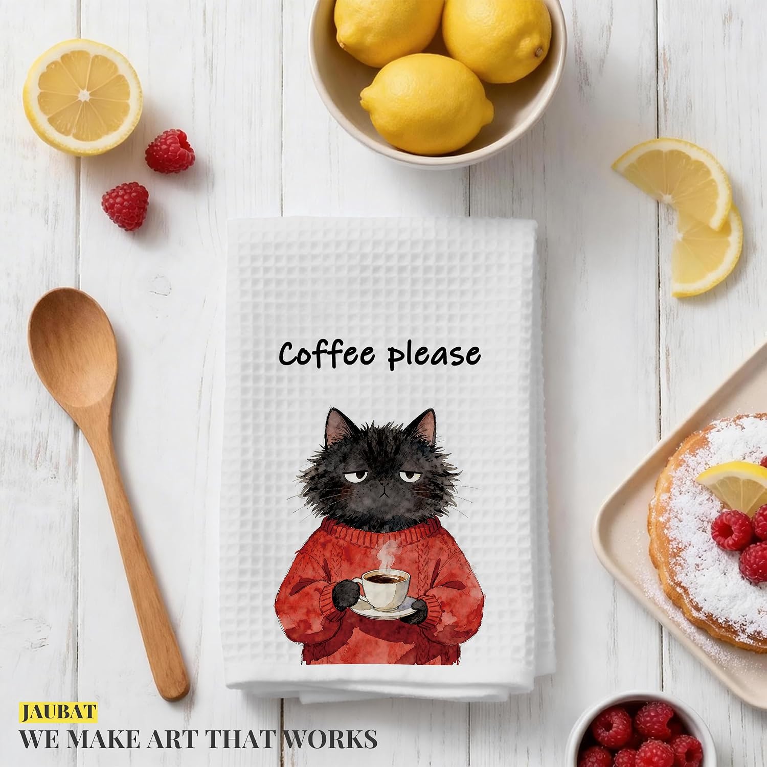 Funny Black Cat Kitchen Towels - Coffee Please Sarcastic Dish Towels for Kitchen and Coffee Station Decor, Gifts for Coffee Lovers, 16x24 Inch image 5
