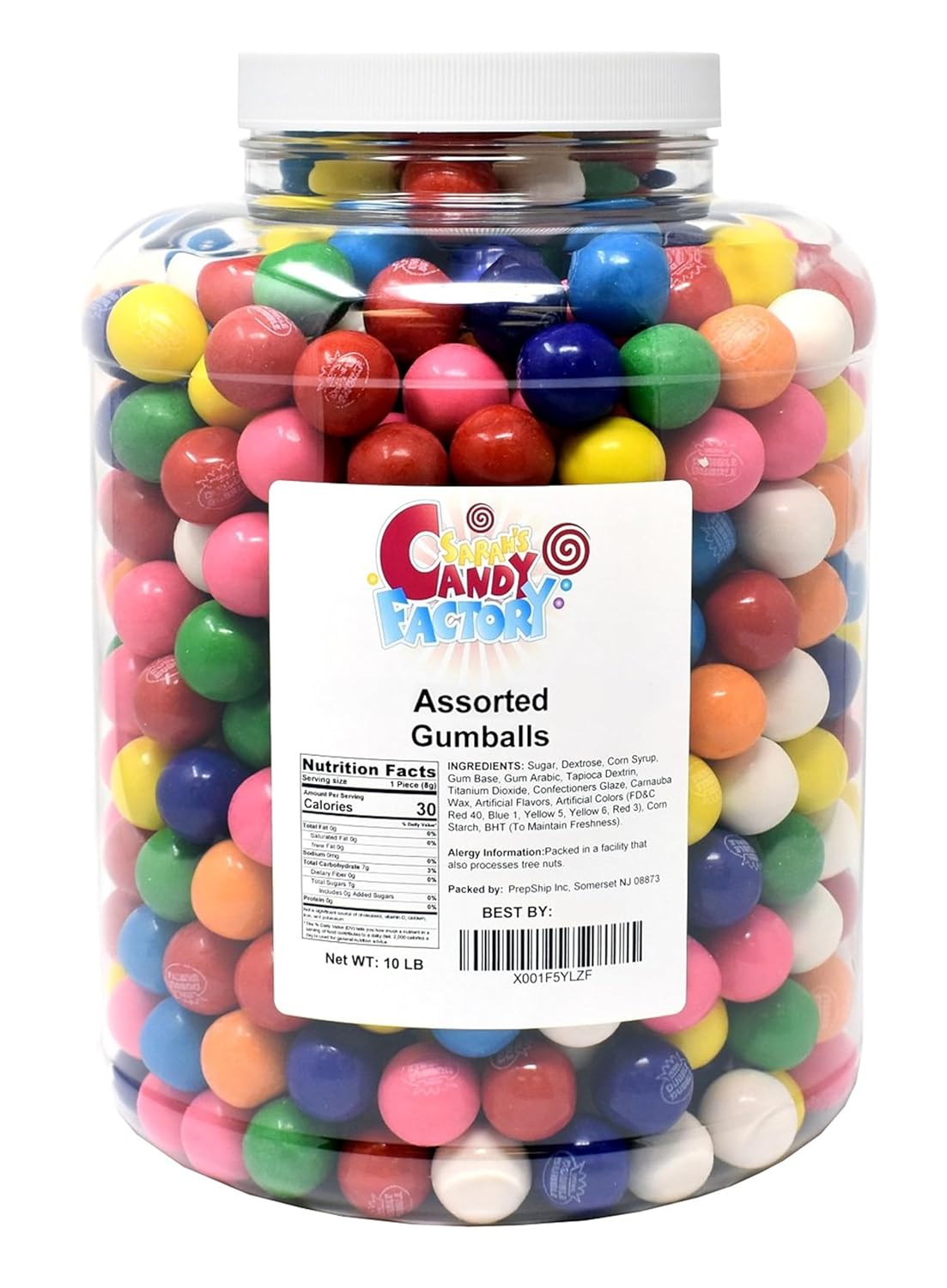 Sarah's Candy Factory Gumballs 10 Lbs in Jar - Assorted 1 Inch Gumballs - 24 mm Gum Balls - 10 Lbs, Kosher & Gluten free