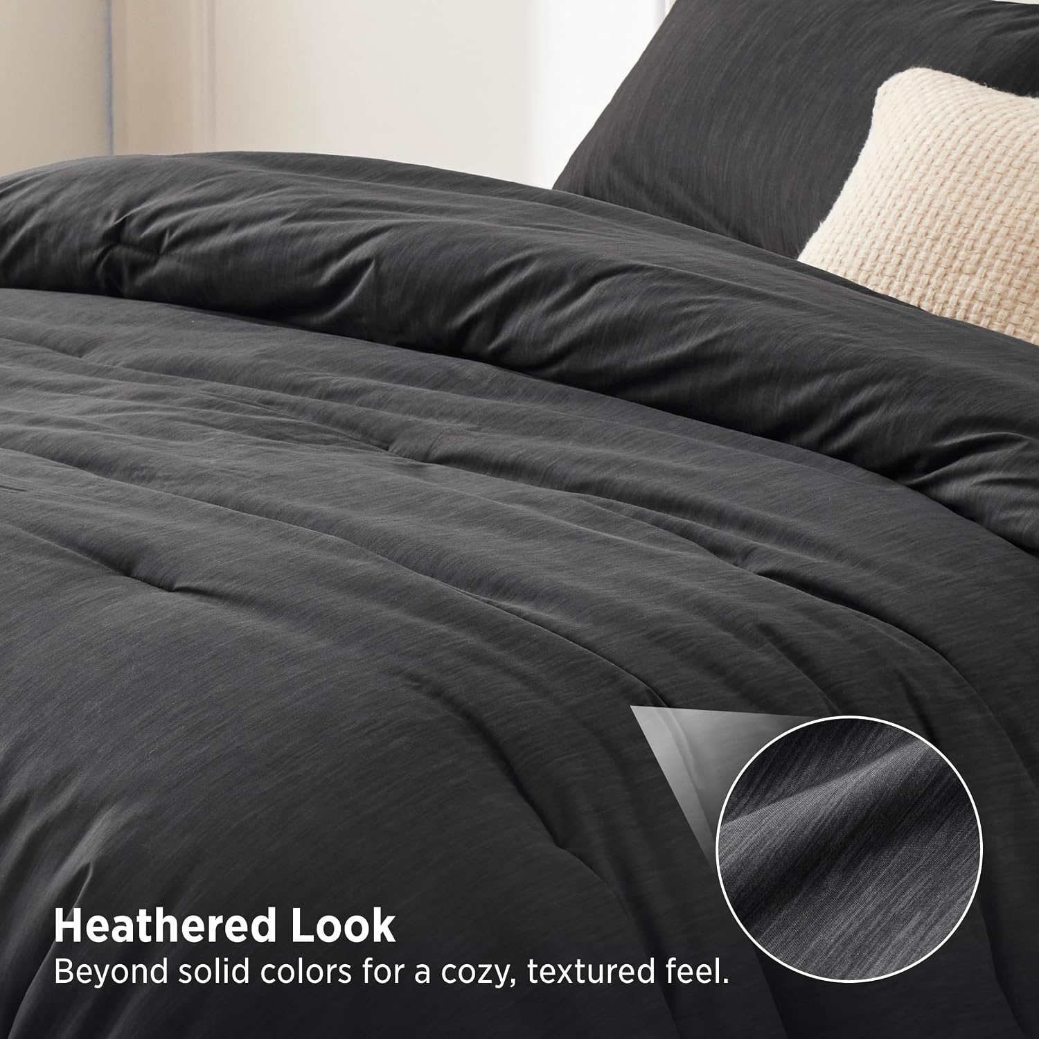 Bedsure Twin/Twin XL Comforter Set - Black Soft Bedding for All Seasons, Cationic Dyed Bed Set, 2 Pieces, 1 Twin Size Comforter (68"x88") and 1 Pillow Sham (20"x26"+2") thumbnail
