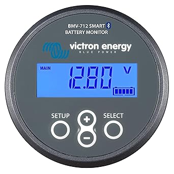 شاشة مراقبة البطارية الذكية Victron Energy BMV-712 مع تحويلة - 6.5-70 فولت تيار مستمر - شاشة وبلوتوث ورؤى تفصيلية داخل التطبيق - رمادي