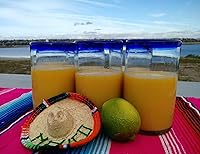 Vista 3 de Dos Sueños Hand Blown Mexican Drinking Glasses - Set of 6 Glasses with Cobalt Blue Rims (14 oz each)