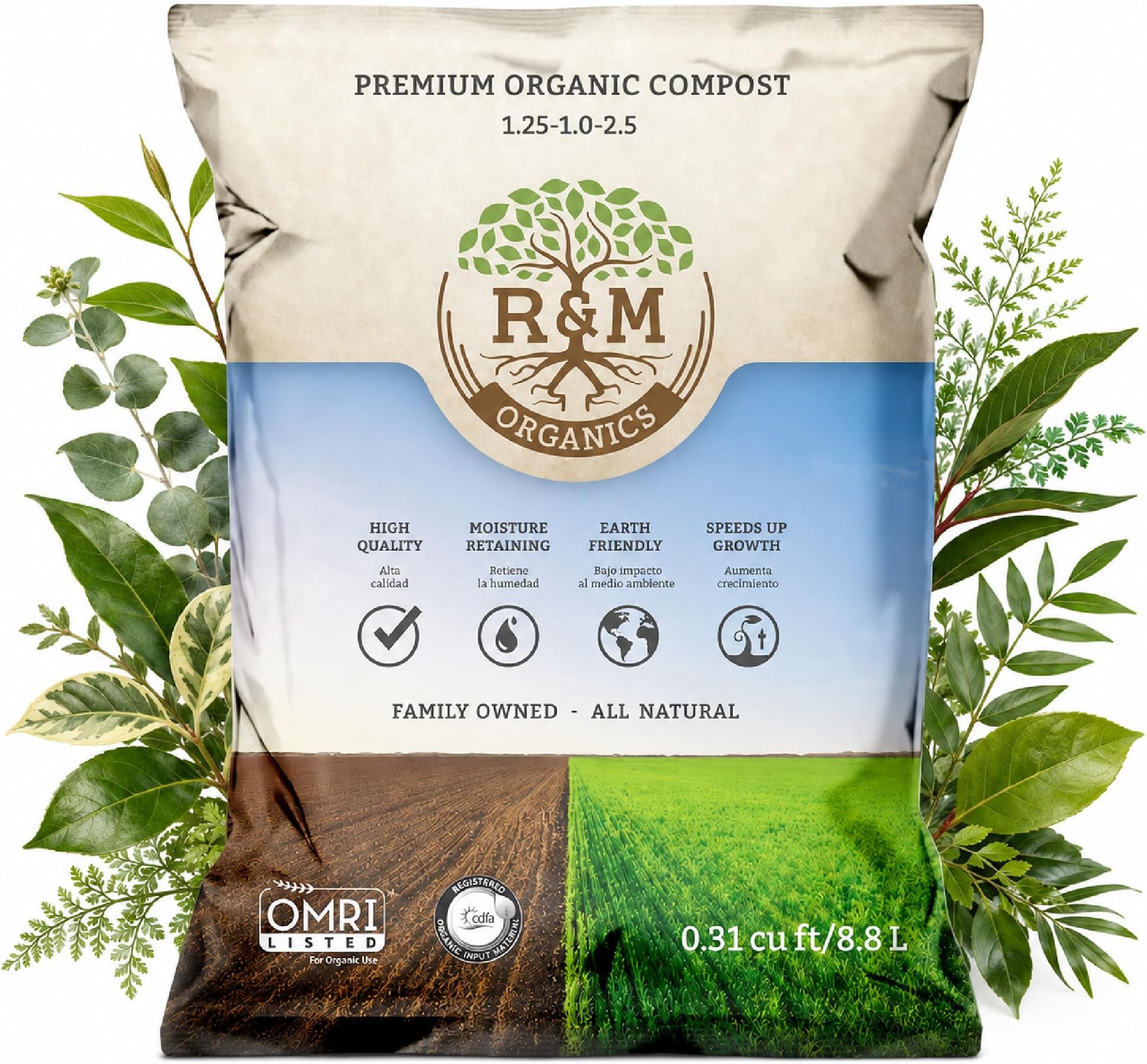Premium Organic Compost 10 lb Bag for Vegetables, Flowers, Plants & Lawns-All Purpose Soil Amendment Fertilizer - Moisture Retention, Low Odor, Manure Based Compost - Indoor & Outdoor Use