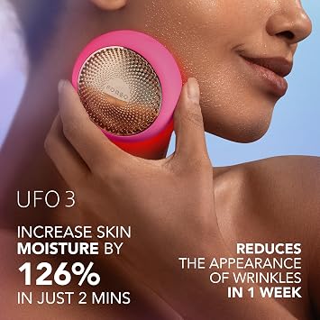 FOREO Hyper Hydra UFO 3 Bundle - جهاز ترطيب الوجه + 14 أقنعة UFO المنشطة + قناع ليلي مرطب، 0.5 أونصة - علاج الضوء الأحمر، العلاج الحراري والتبريد - العناية بالبشرة - الفوشيه