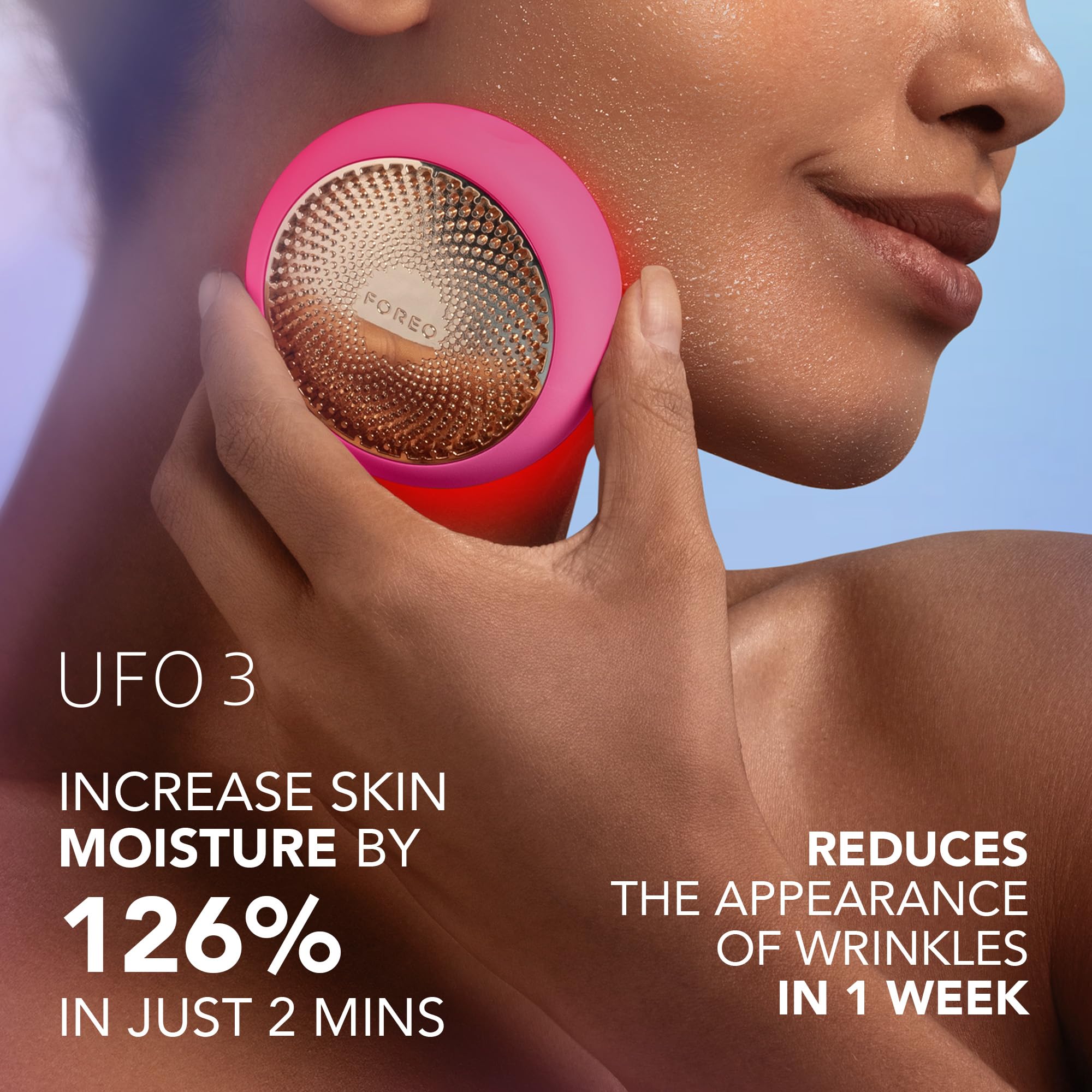 FOREO Hyper Hydra UFO 3 Bundle - Face Moisturiser Device + 14 UFO Activated Masks + Hydrating Night Mask, 0.5 oz - Red Light Treatment, Thermo & Cryo Treatment - Skin Care - Fuchsia