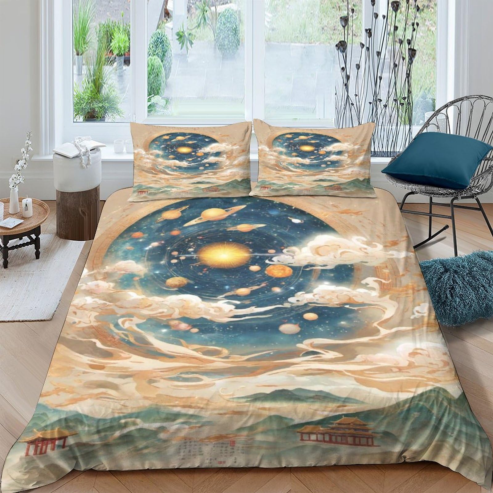 Ensemble de literie avec housse de couette et taies d'oreiller en polyester durable