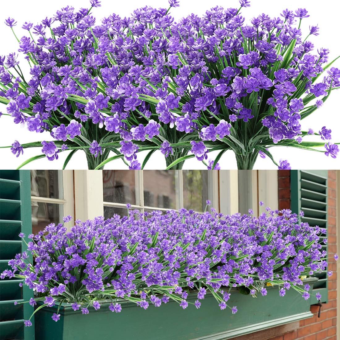 24 Bundles Artificial Flowers, Fake Artificial Greenery UV Resistant No Fade Faux Plastic Plants for Wedding Bridle Bouquet Indoor Outdoor Home Garden Kitchen Office Table Vase (Purple)