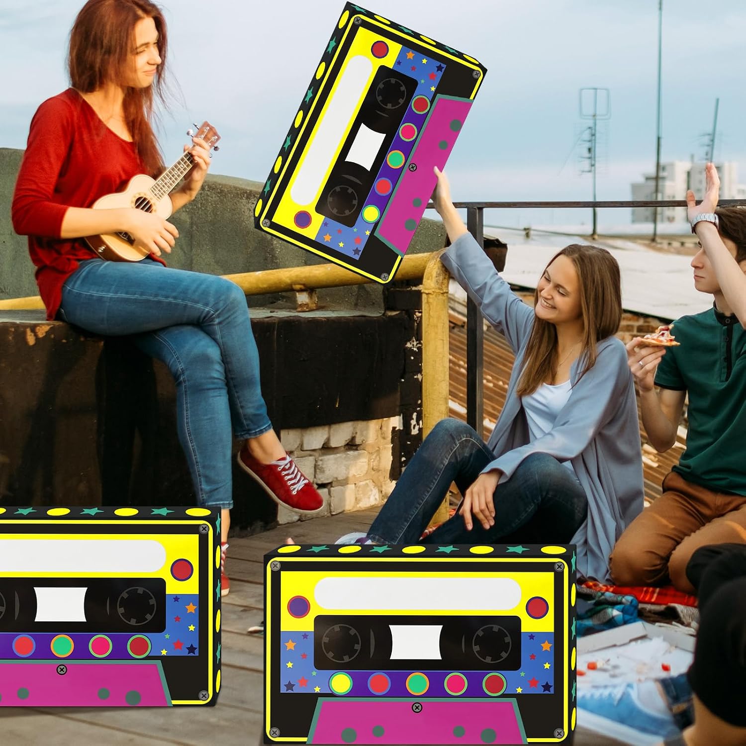 KLAMZWJE 5 Pcs 80s 90s Party Favor Boxes,Novelty Boom Box Party Decoration Gift Table Centerpieces Decor for Retro 1980s 1990s Theme Birthday Neon Disco Music Party Supplies
