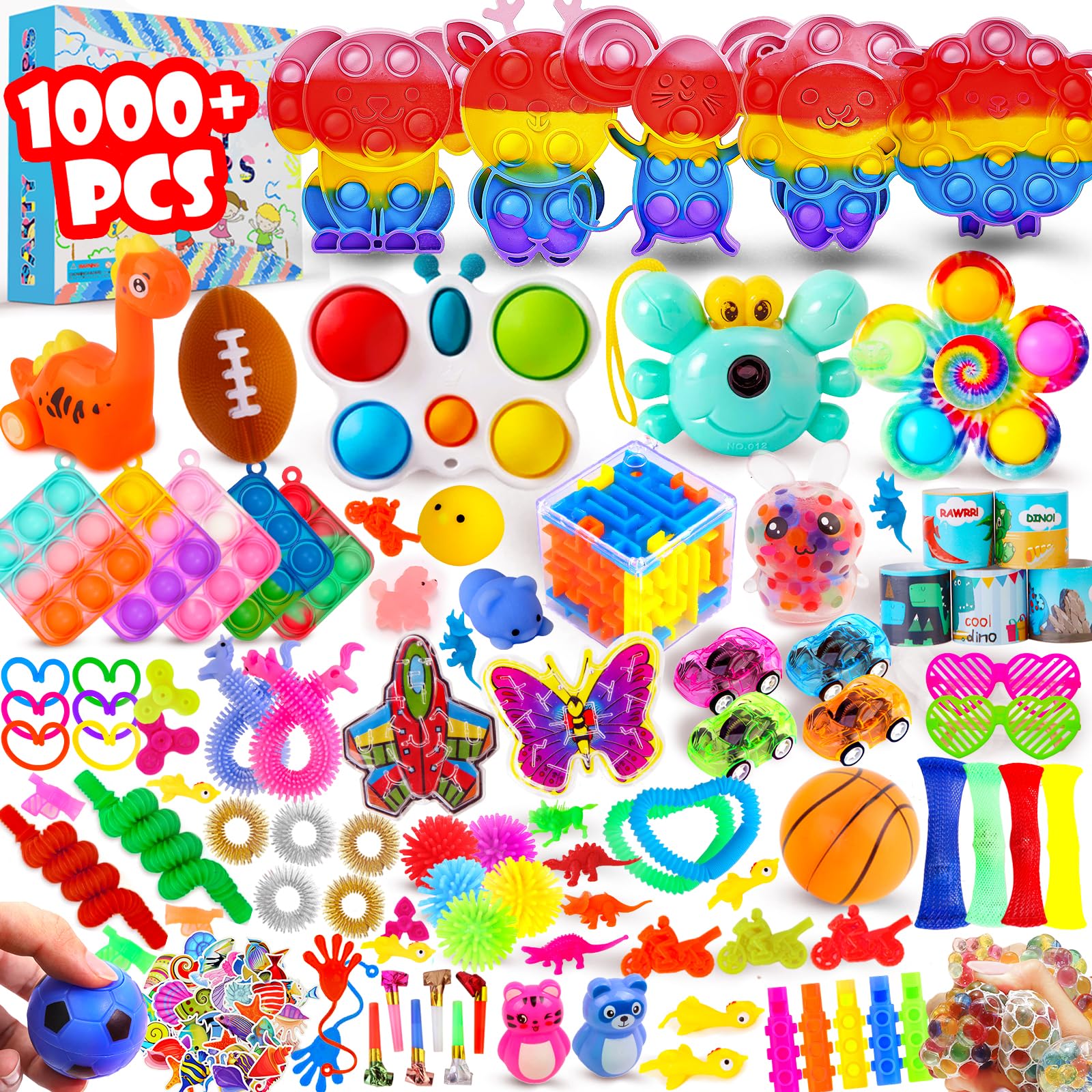 1000Pcs Bulk Party Favors for Kids, Fidget Toys Pack,Stocking Stuffers, Treasure Box Chest, Birthday Party, Classroom Carnival Prizes, Pinata Stuffers, Goodie Bag Stuffers, Stress Relief, Sensory Toys