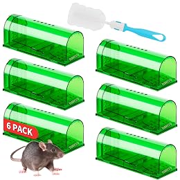 LULUCATCH Humane Mouse Traps 6 Pack, No Touch Catch and Release Live No Kill Rodent Traps, Reusable with Cleaning Brush, Pet Safe Indoor Outdoor Rodent Control for Mice, Rats, Chipmunks, Voles