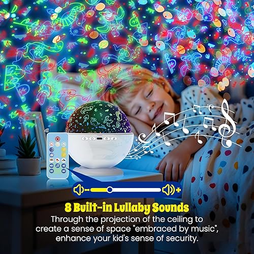 Miniatura 5 de Proyector de luz nocturna, luz nocturna para habitación de niños con control remoto y temporizador, rotación de 360, 3 películas de proyección, 18