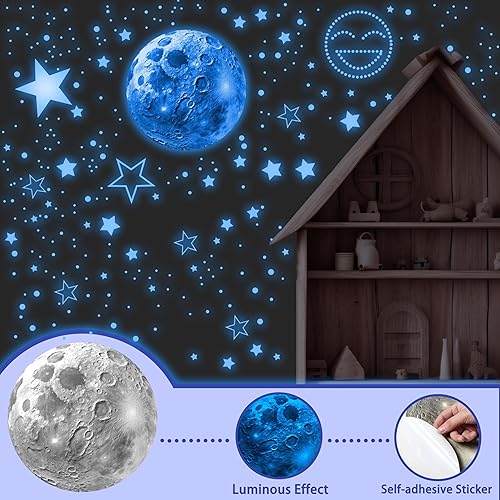Miniatura 45 de Estrellas que brillan en la oscuridad para decoración de techo, 849 calcomanías brillantes para planetas de techo, calcomanías de pared luminosas