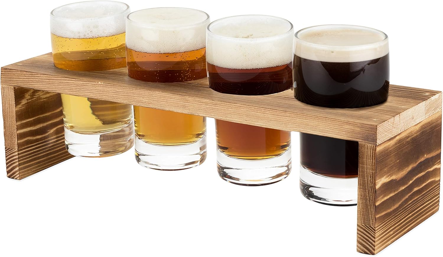 True Beer Flight Set, Tasting Glasses, Wooden Flight Board, Beer Tasting Set, 5oz, Set of 4