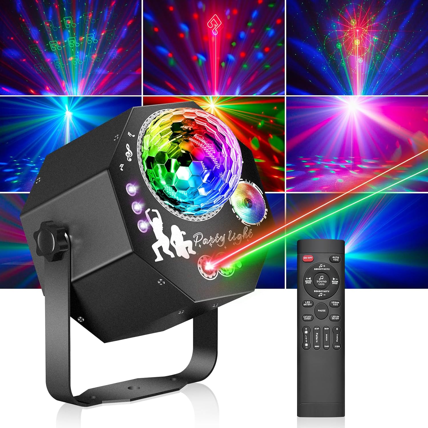 4 in 1 Disco Partylicht mit Discokugel, Musikgesteuerte DJ Disco Licht, RGB LED Par Strahler, Lichteffekte Partylicht für Hauspartys, Clubs, Halloween, Weihnachten