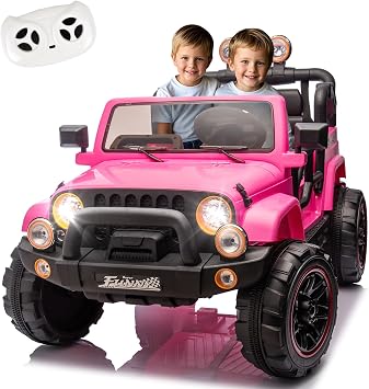 24V 2-Seater Ride on Jeep Car, Strong Motor Kids Electric Vehicles W/Parents Control, Ride on Toys for Big Kids with 4-Wheels Suspension, Music, Bluetooth, USB, Headlights, Pink