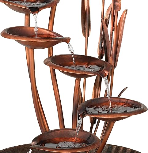 Miniatura 7 de Lirios de agua y colas de gato, fuente de agua moderna para suelo al aire libre, 33 pulgadas de alto, decoración en cascada para jardín, patio,