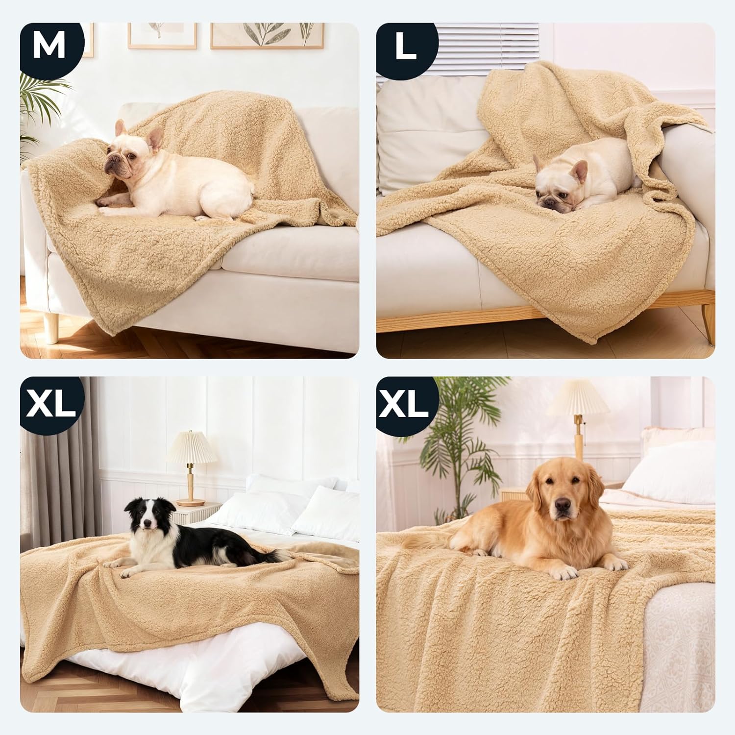 Waterproof Dog Blanket 60x80 Inches for Large Dogs, XL Leakproof Reversible Pet Blanket, Washable Furniture Cover Protector for Sofa, Couch, Fleece Cat Throw Bed Crate Kennel,Khaki