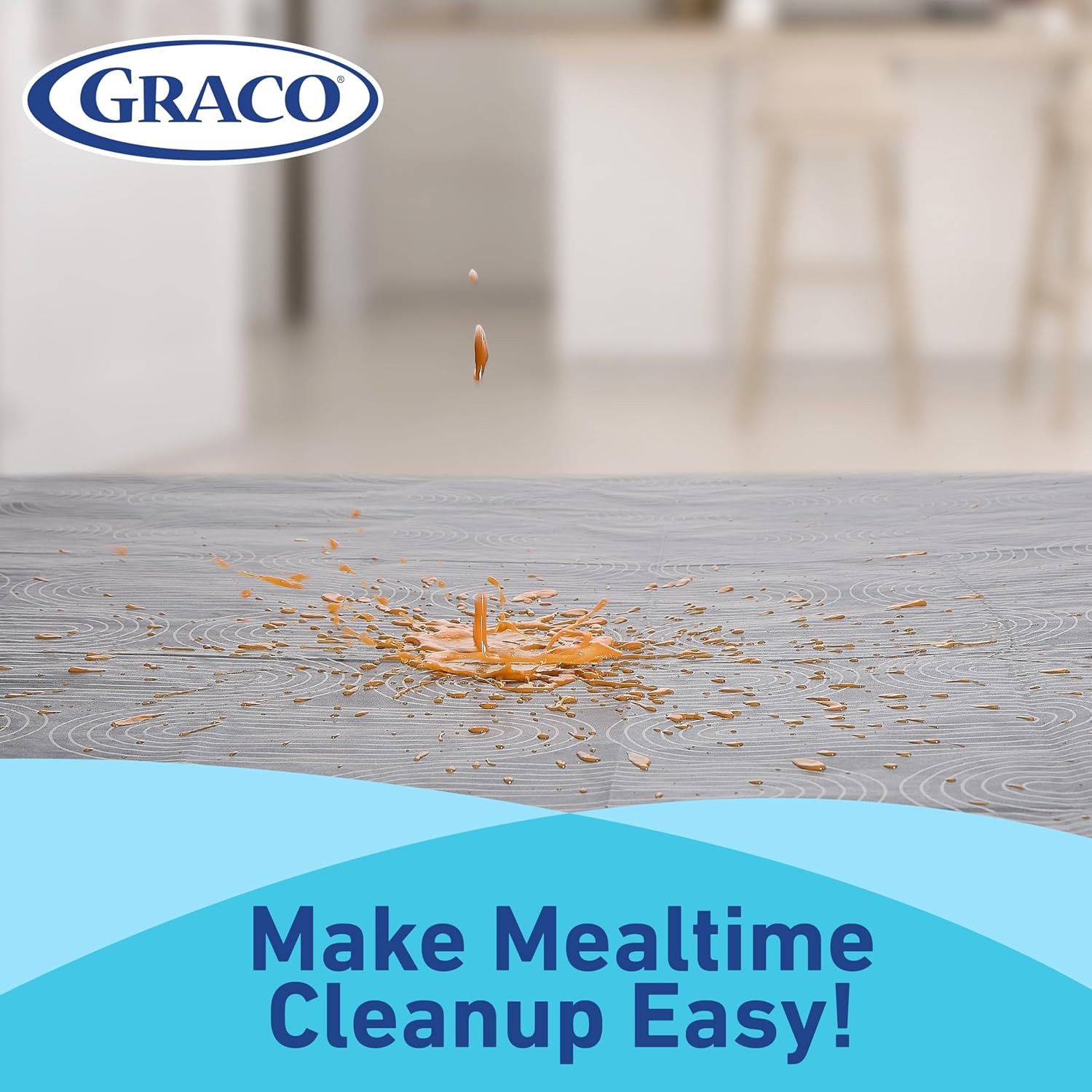 Graco Baby Disposable Splat Mats – 60 Count, 47" x 40", Biodegradable Floor Protector for Mealtime, Under High Chair, Home & Restaurant Use, Hudson Design